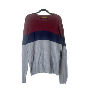Mens Striped Sweater M Multi-color Burgundy Navy Gray Grunge Skater Minimalist